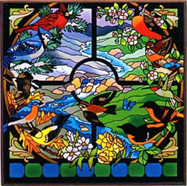 Joan Baker FOUR SEASONS 19x19" Stained Glass Panel eBay