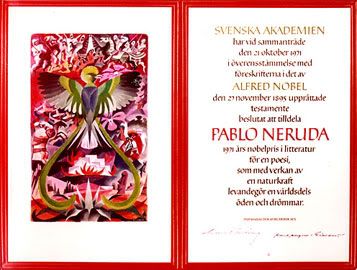 Pablo Neruda (1971); umjetnik Gunnar Brusewitz, kaligrafija Kerstin Anckers