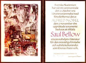 Saul Bellow (1976); umjetnik Gunnar Brusewitz, kaligrafija Kerstin Anckers