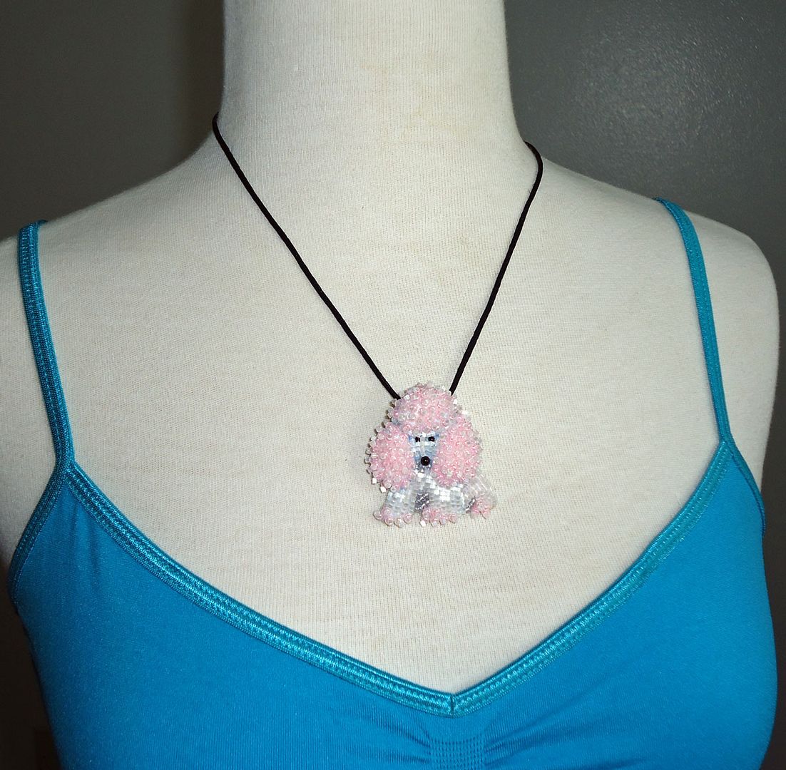 beaded baby pink poodle dog art pin pendant necklace etsy dog jewelry for humans
