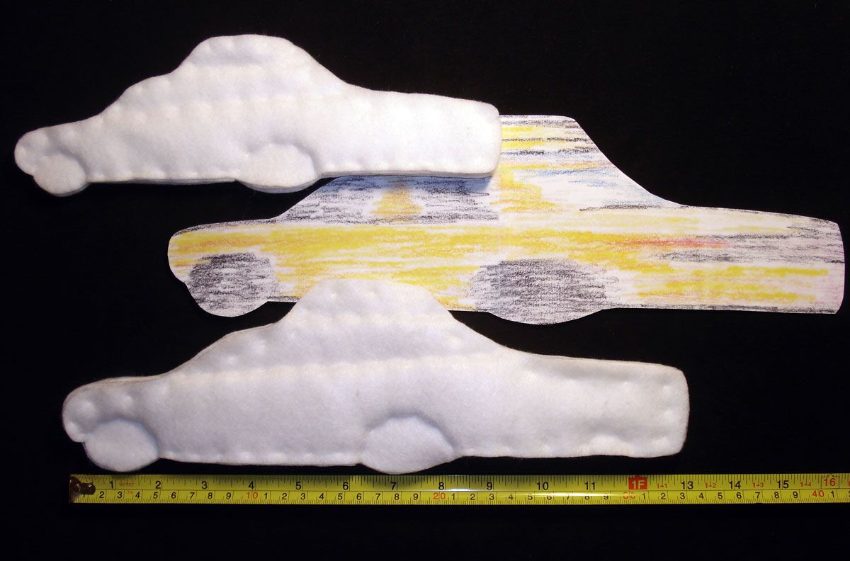 Felt taxi cabs NYC fiber art cars bead embroidery painting