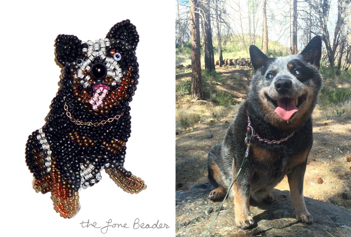 custom pet portrait beaded Australian Cattle Dog pin pendant jewelry etsy bead embroidery art