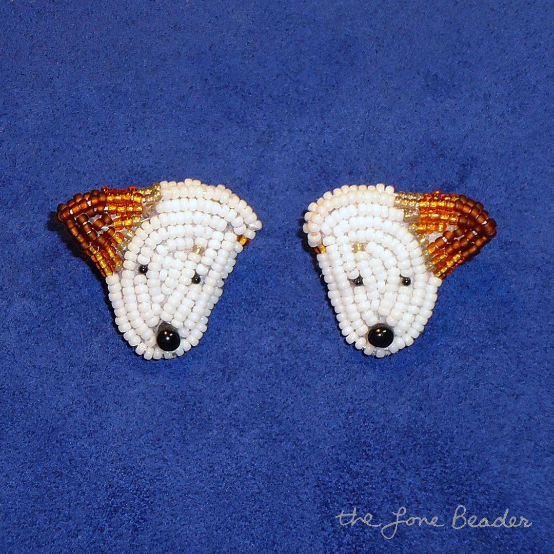 Beaded Jack Russell Terrier sterling silver post earrings. Beaded Jack Russell Terrier sterling silver earrings etsy beadwork beading beads