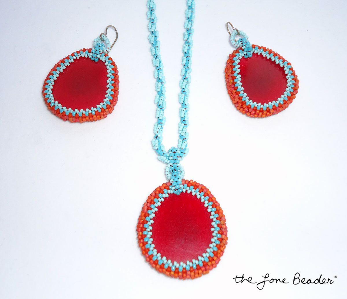Tagua potato chip beads necklace earrings set turquoise red etsy bead embroidery