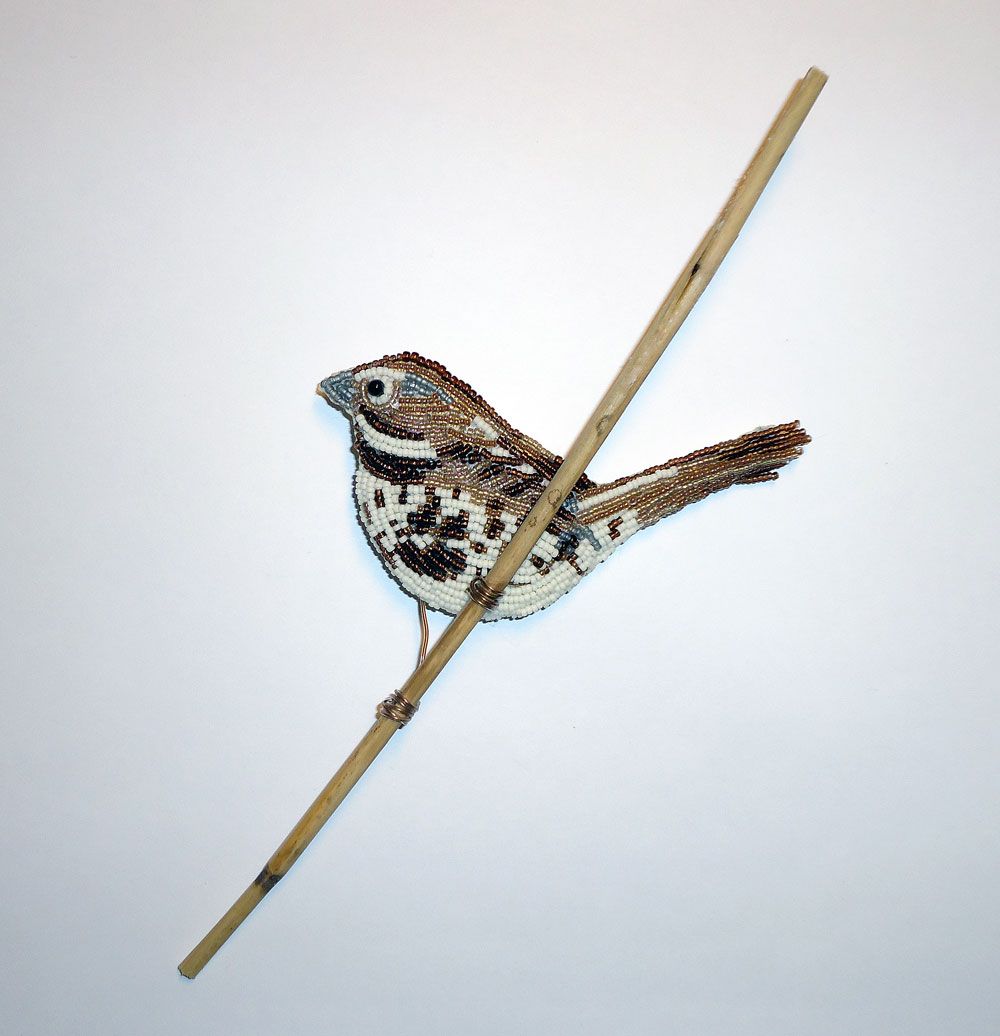 beaded song sparrow beach bird beadwork bead embroidery nature Audubon society