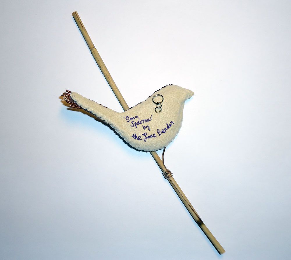 beaded song sparrow beach bird beadwork bead embroidery nature Audubon society