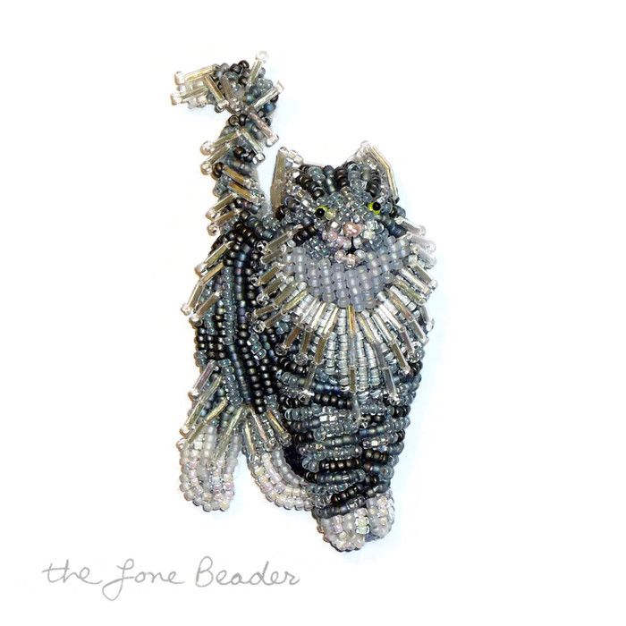 beaded norwegian forest cat pin gato cuentas perlas jewelry bead embroidery pendant etsy