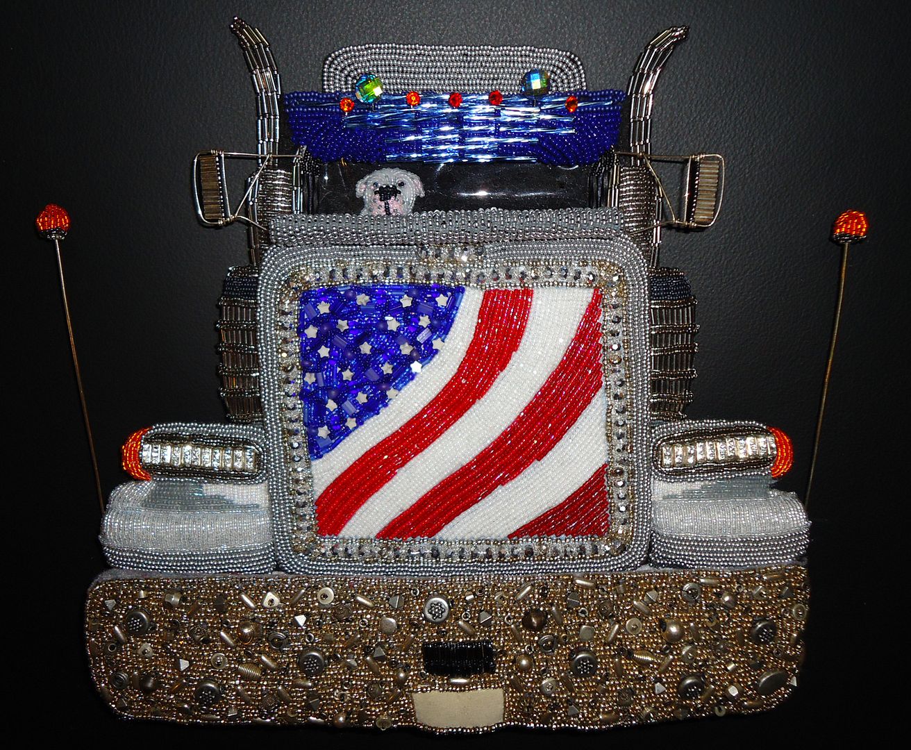 beaded semi truck peterbilt bead embroidery art painting american bulldog etsy artist