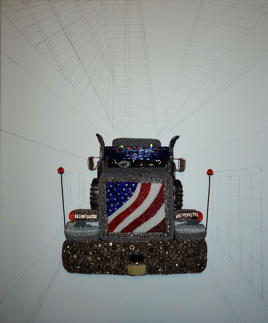 beaded peterbilt semi truck art sketch on canvas etsy bead embroidery painting