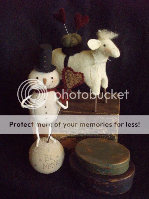 Primitive Folk Art Pattern Lamb Pinkeep & Snowman Heart  